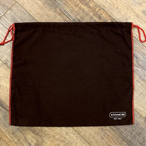 Coach Dust Bag Brown w/Logo Purse Shoes Handbag Cover Red Drawstring 16" X 13" - Picture 1 of 2